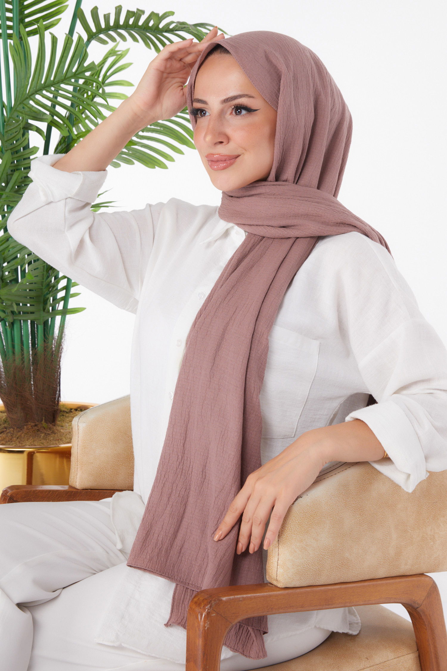 Düz Orta Kadın Koyu Gul Soft Pamuk Şal - 23352 - 2