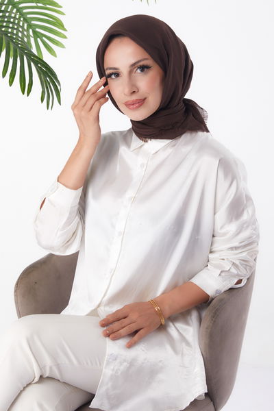 Düz Orta Kadın Koyu Kahve Eşarp - 26146 