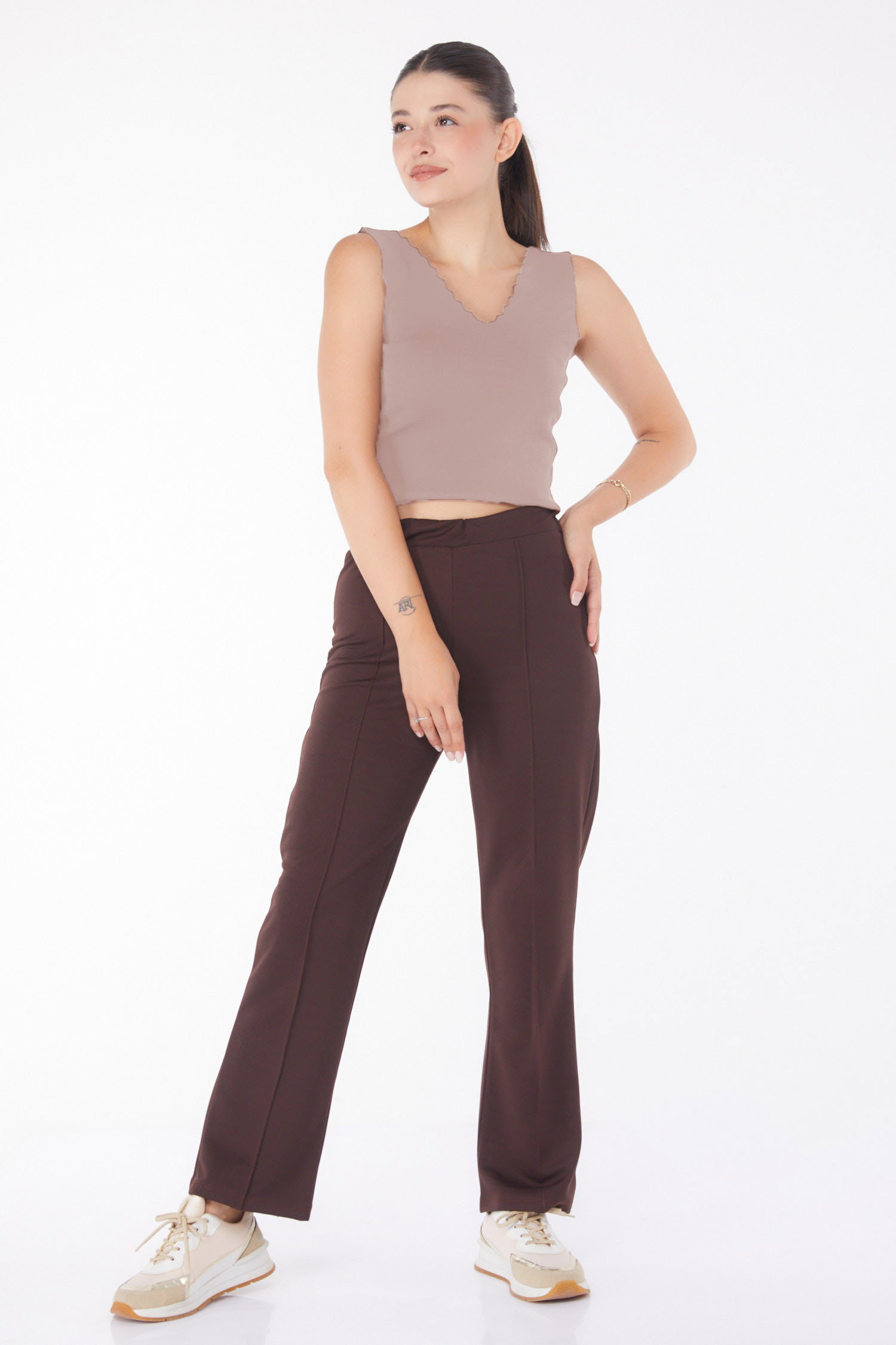Düz Orta Kadın Koyu Kahve Pantolon - 23868 - 1