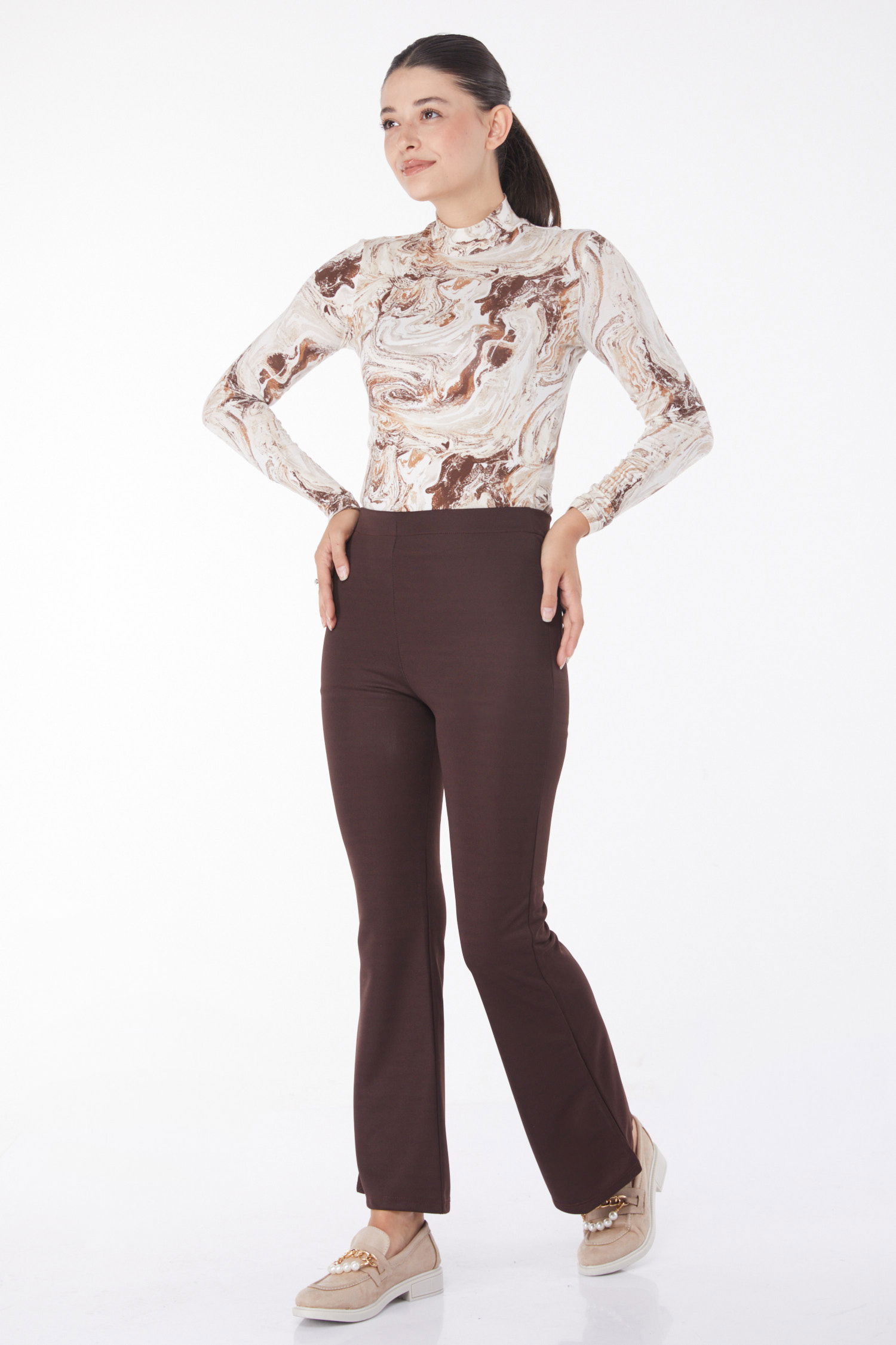 Düz Orta Kadın Koyu Kahve PANTOLON - 26262 - 2