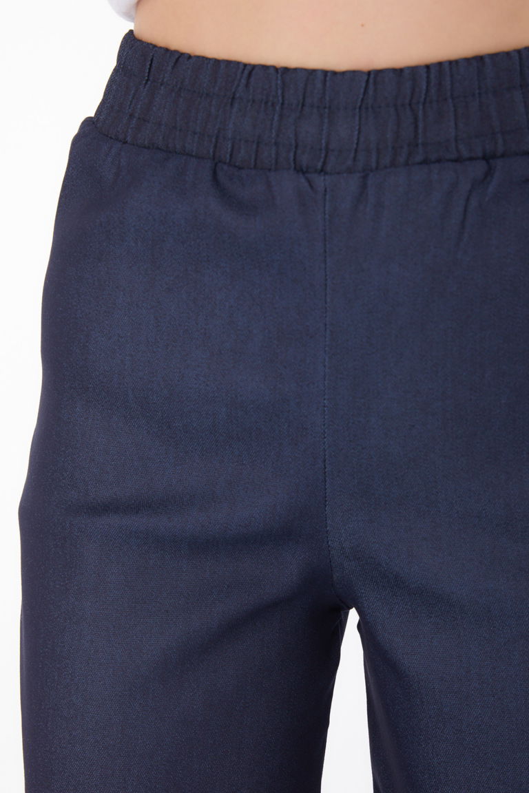 Düz Orta Kadın Koyu Lacivert Beli Lastikli Kot Patolon - 25637 - TOFİSA