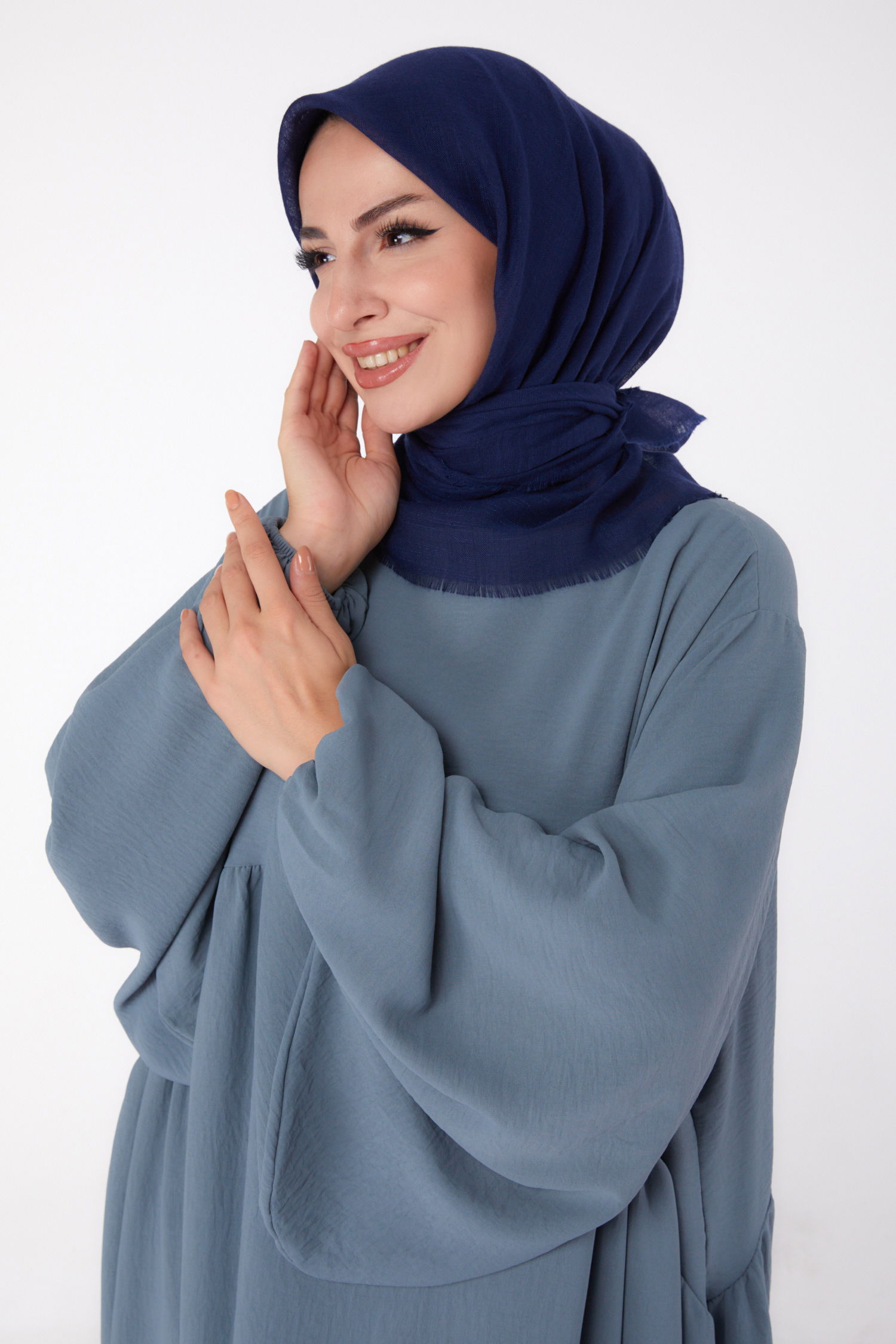 Düz Orta Kadın Koyu Lacivert Eşarp - 26146 - 1