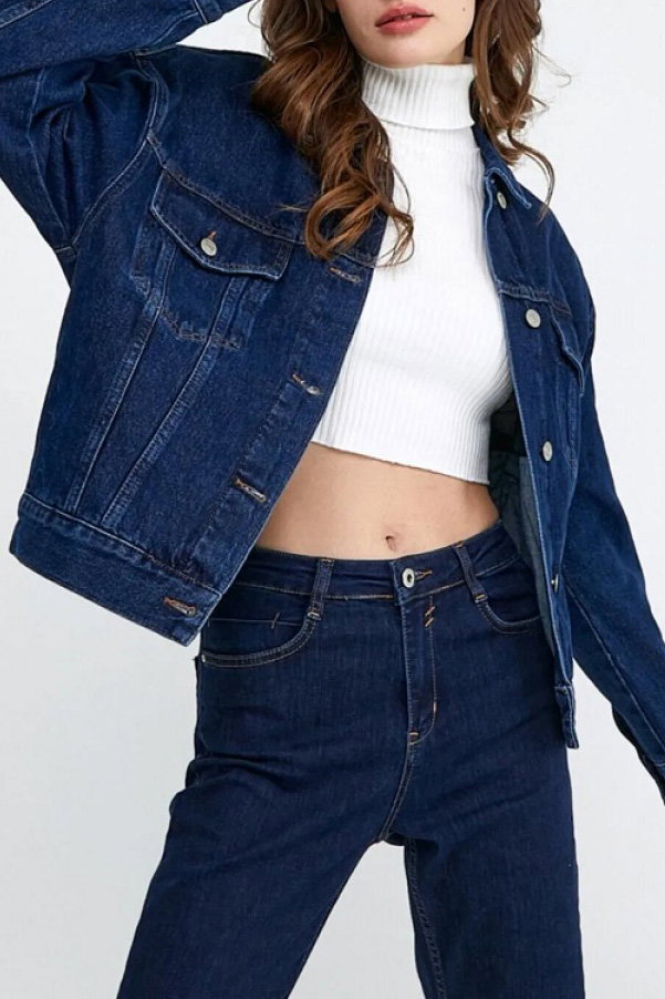 Cepli Kısa Kot Ceket Koyu Mavi - 26574 - 3