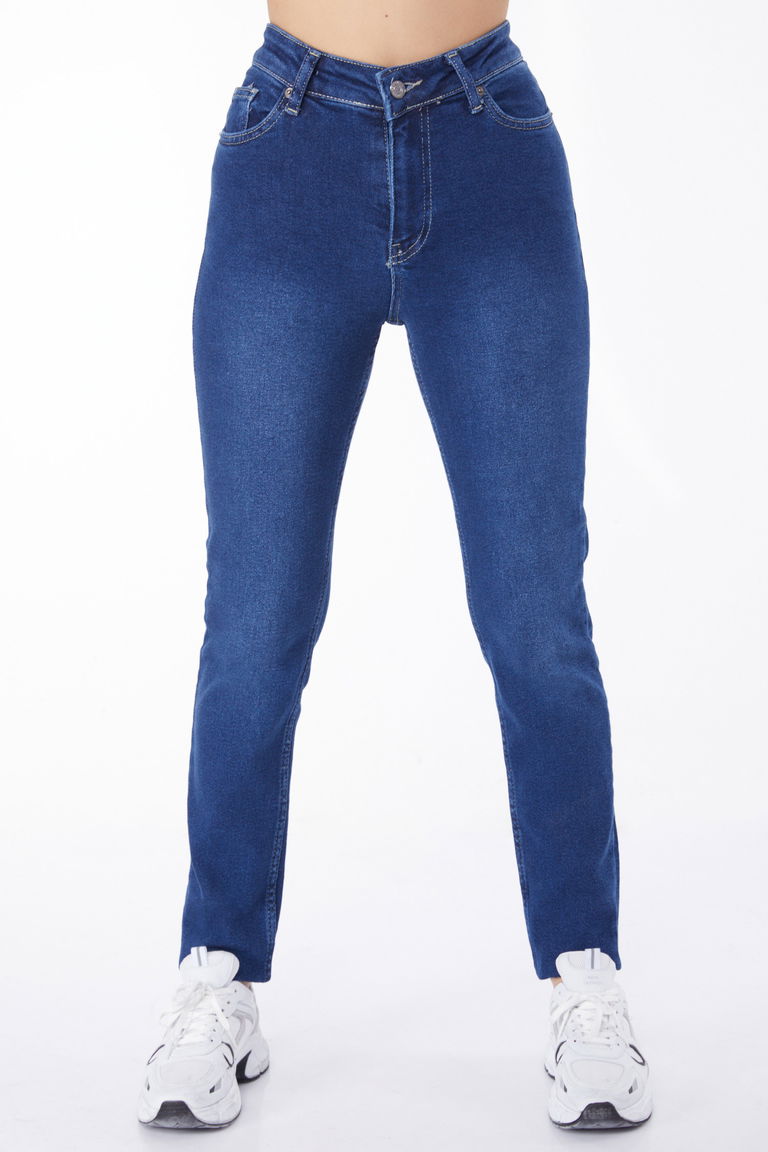 Düz Orta Kadın Koyu Mavi Dar Paça Kot Pantolon - 24915 - TOFİSA