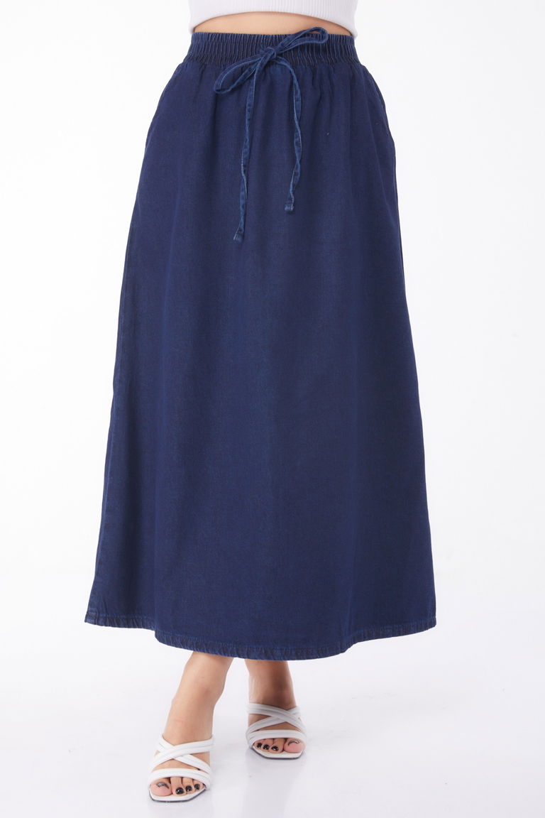 Düz Orta Kadın Koyu Mavi İnce Tensel Kot Etek - 25360 - TOFİSA