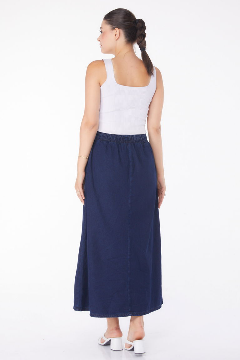 Düz Orta Kadın Koyu Mavi İnce Tensel Kot Etek - 25360 - TOFİSA