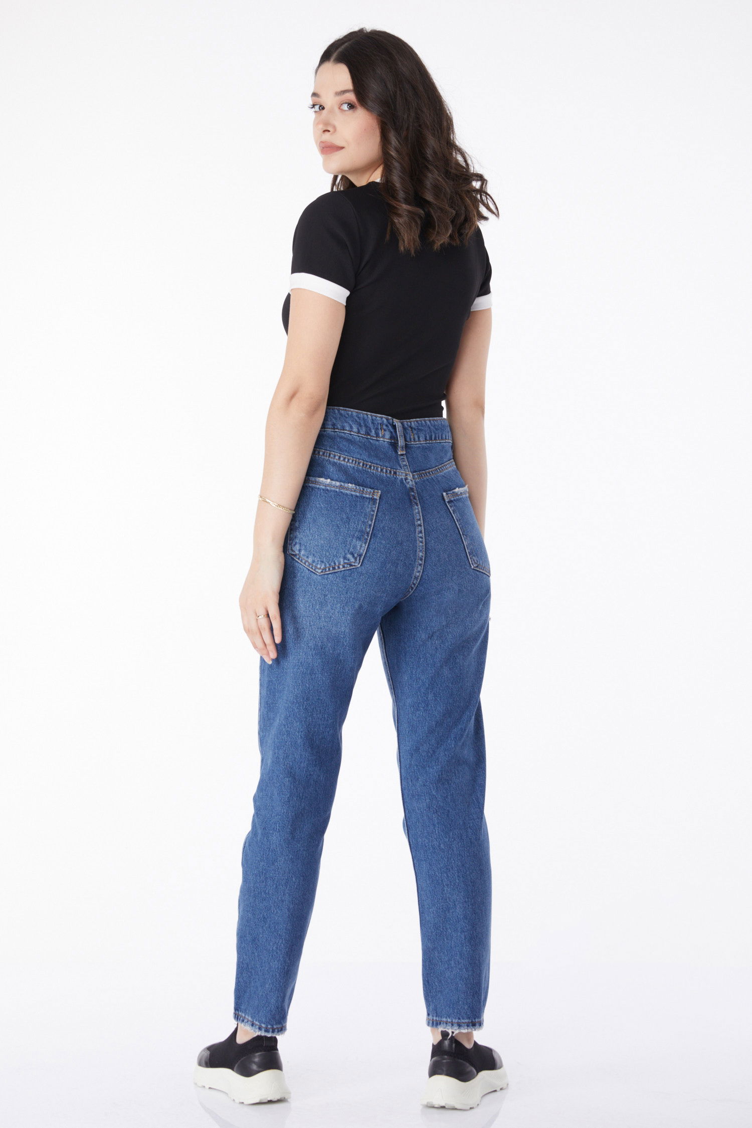Düz Orta Kadın Koyu Mavi Mom Jeans Kot Pantolon - 50009 - 4