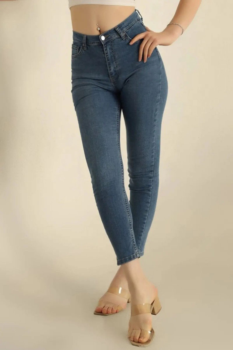 Kadın Likralı Skinny Kot Pantolon Koyu Mavi - 26646 - 1