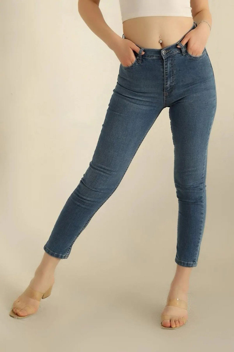 Kadın Likralı Skinny Kot Pantolon Koyu Mavi - 26646 - 2