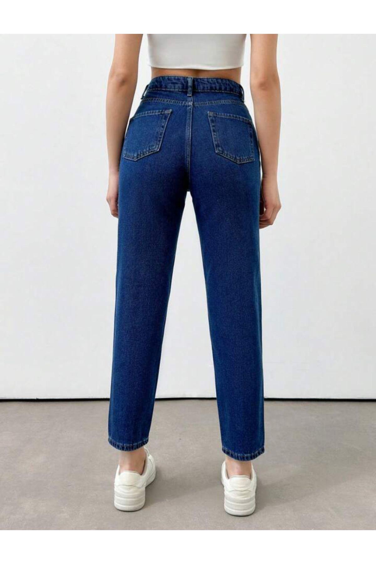 Düz Orta Kadın Koyu Mavi Slim Fit Mom Jeans - 2-13360 - 2