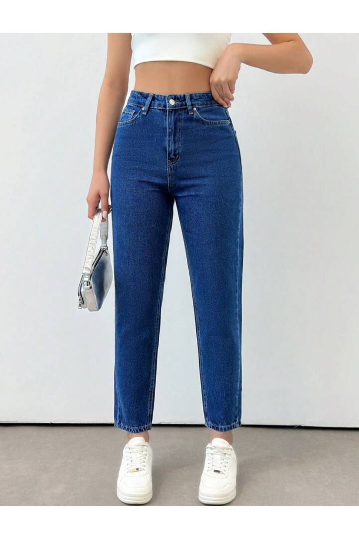 Düz Orta Kadın Koyu Mavi Slim Fit Mom Jeans - 2-13360 - 5
