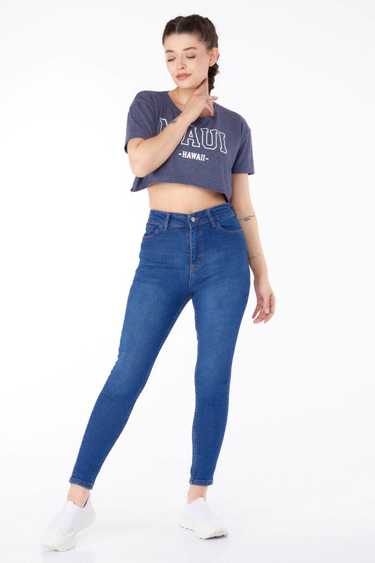 Yüksel Bel Sıknıy Kot Pantolon Koyu Mavi - 25180 - TOFİSA