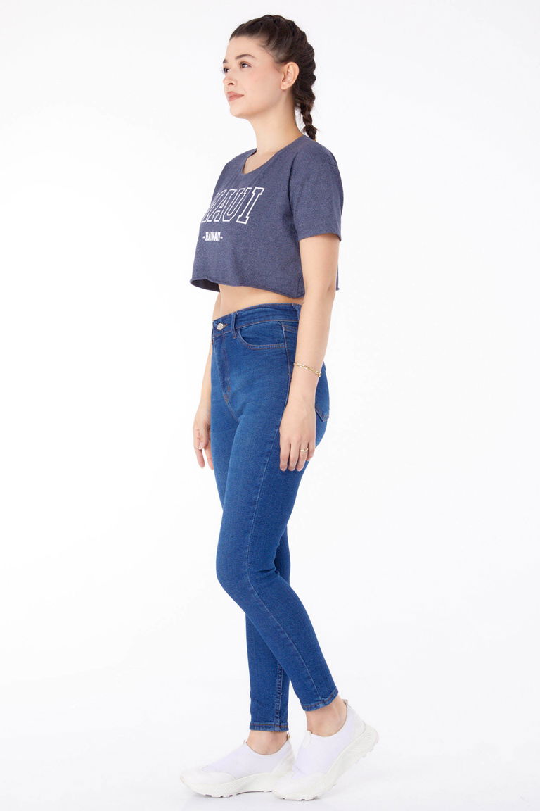 Yüksel Bel Sıknıy Kot Pantolon Koyu Mavi - 25180 - TOFİSA