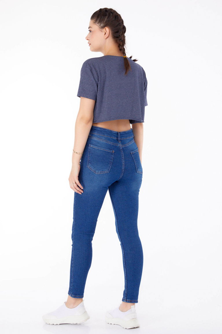 Yüksel Bel Sıknıy Kot Pantolon Koyu Mavi - 25180 - TOFİSA