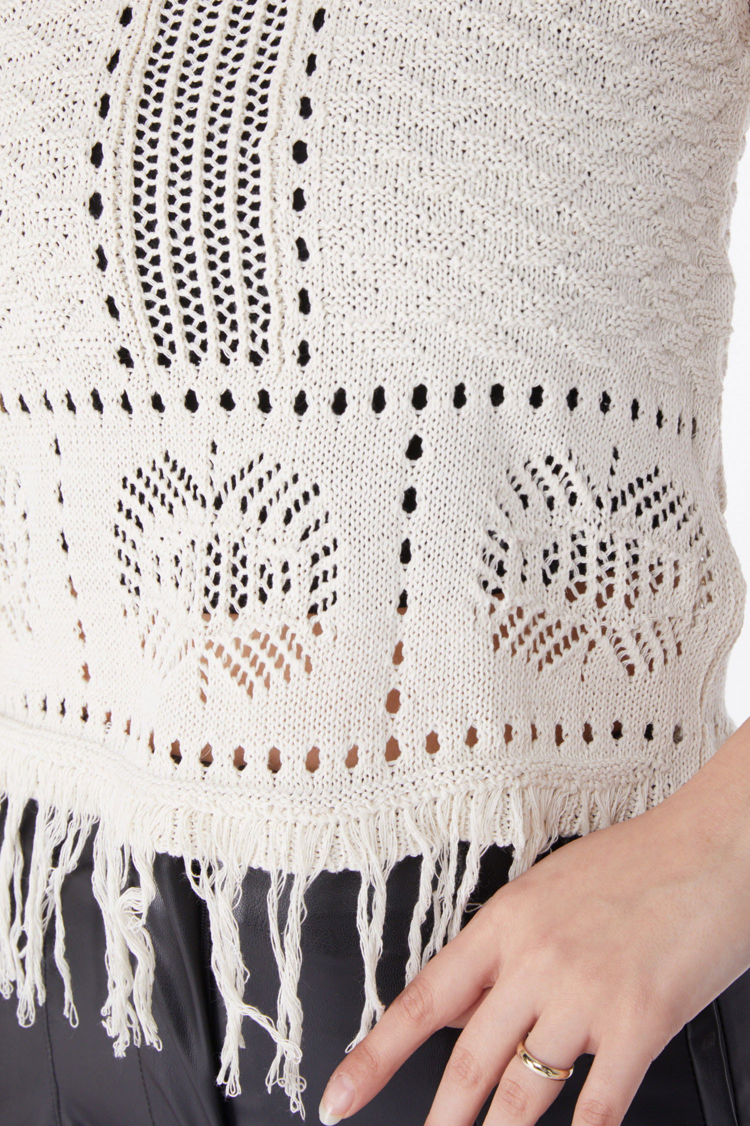 Delikli Crop Triko Krem - 25149 - 10