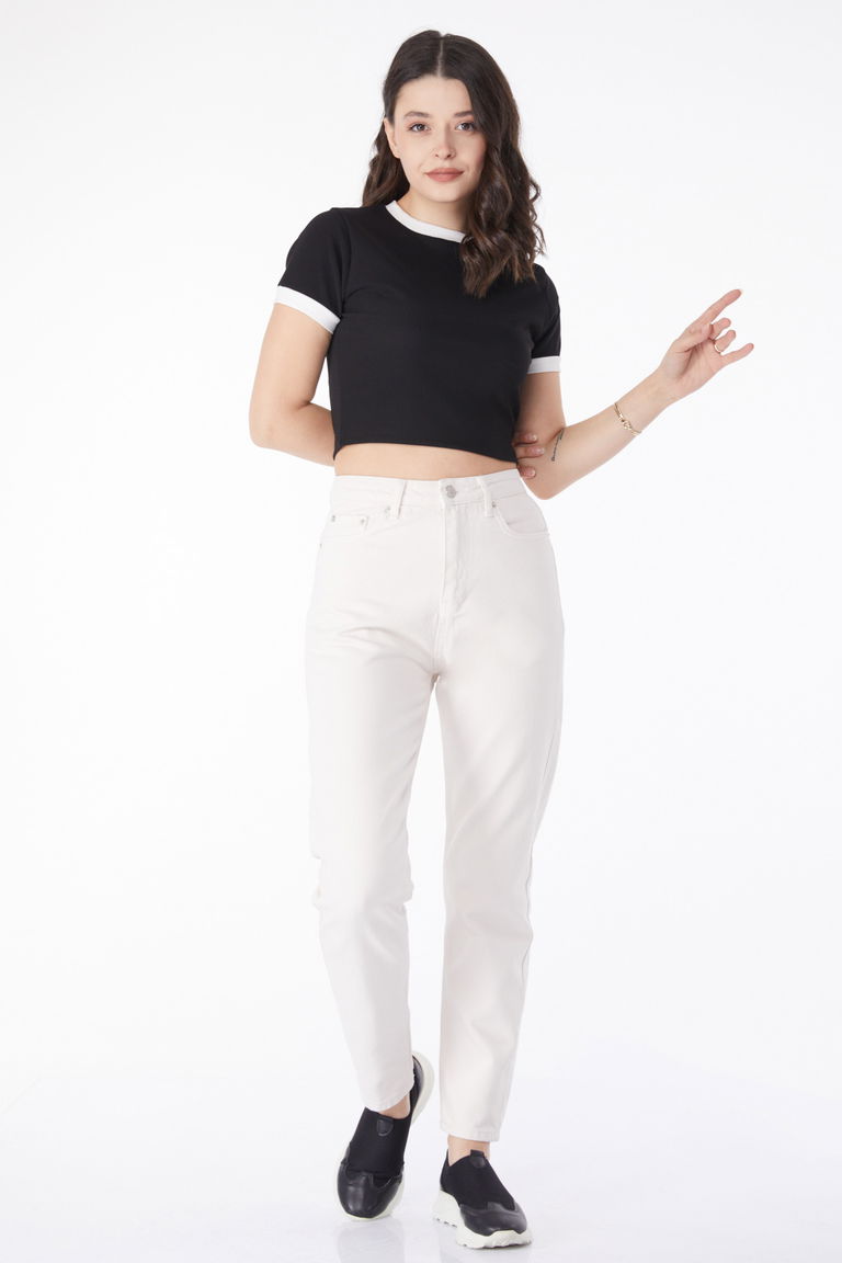 Düz Orta Kadın Krem Mam Jeans Kot Pantolon - 50004 - TOFİSA