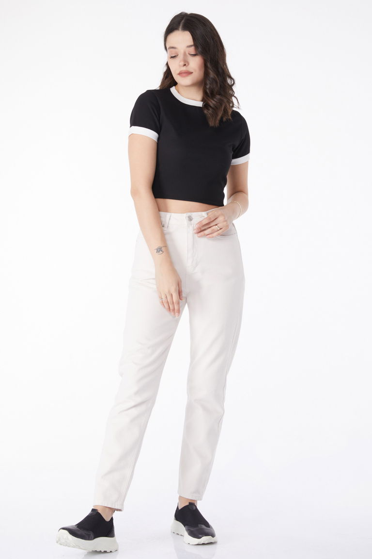 Düz Orta Kadın Krem Mam Jeans Kot Pantolon - 50004 - TOFİSA