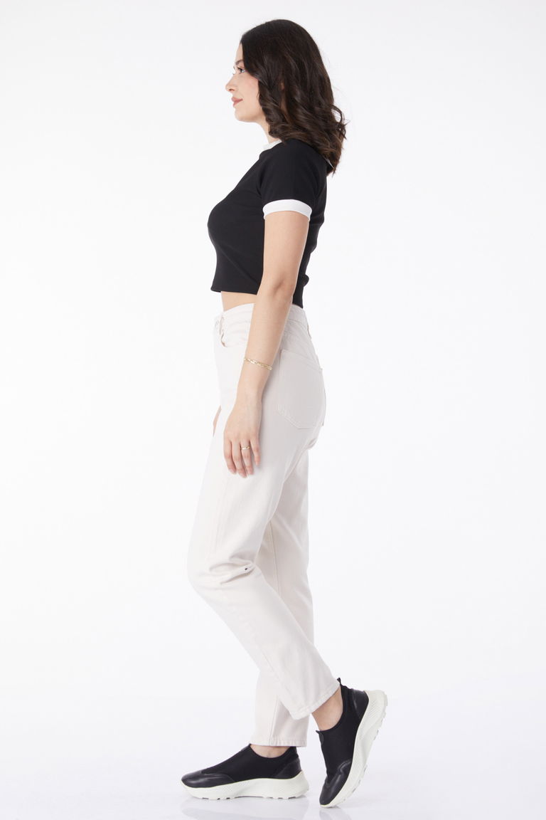 Düz Orta Kadın Krem Mam Jeans Kot Pantolon - 50004 - TOFİSA