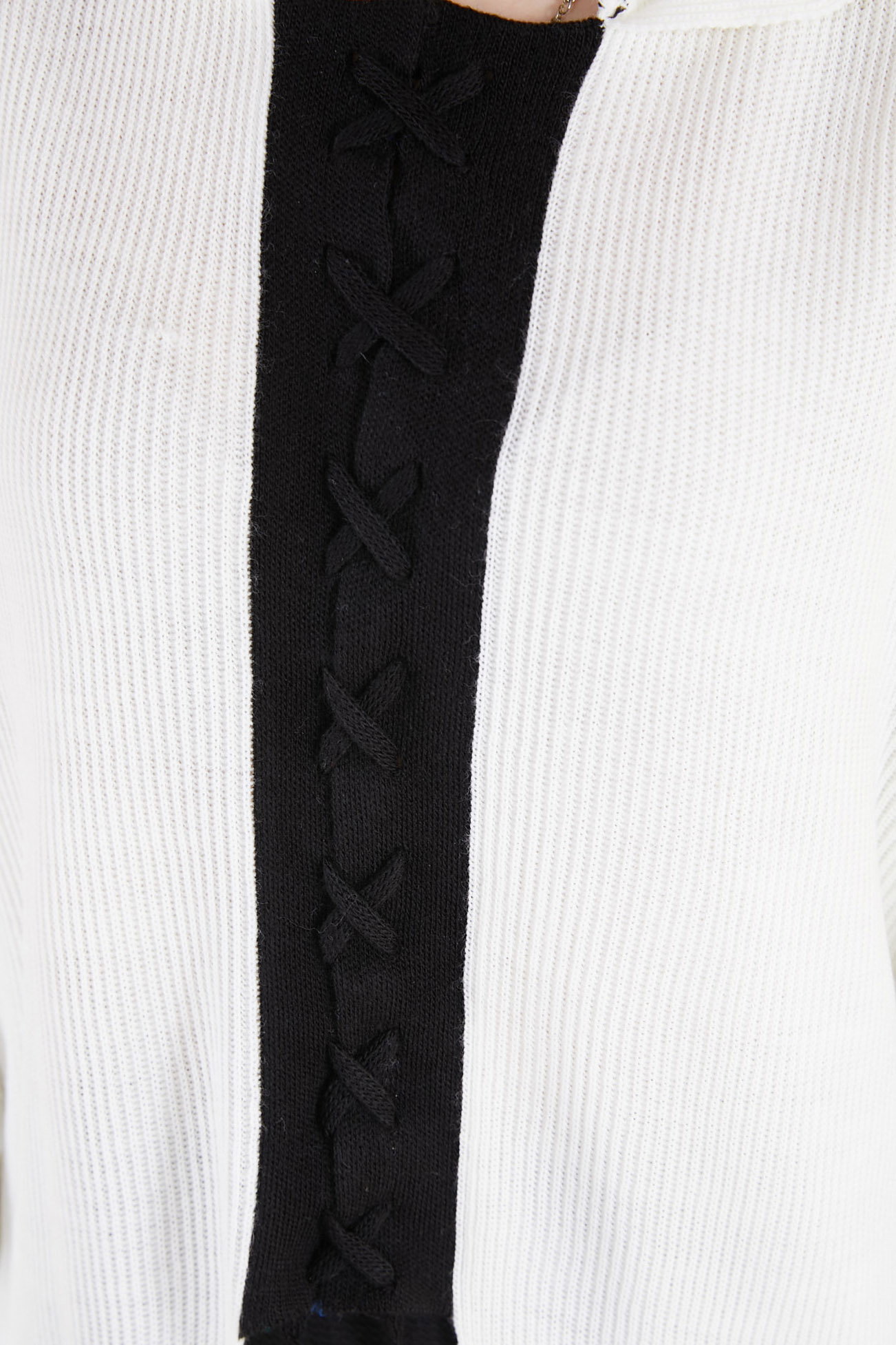 Önü Bağlamalı Triko Kazak Krem - 26685 - 3