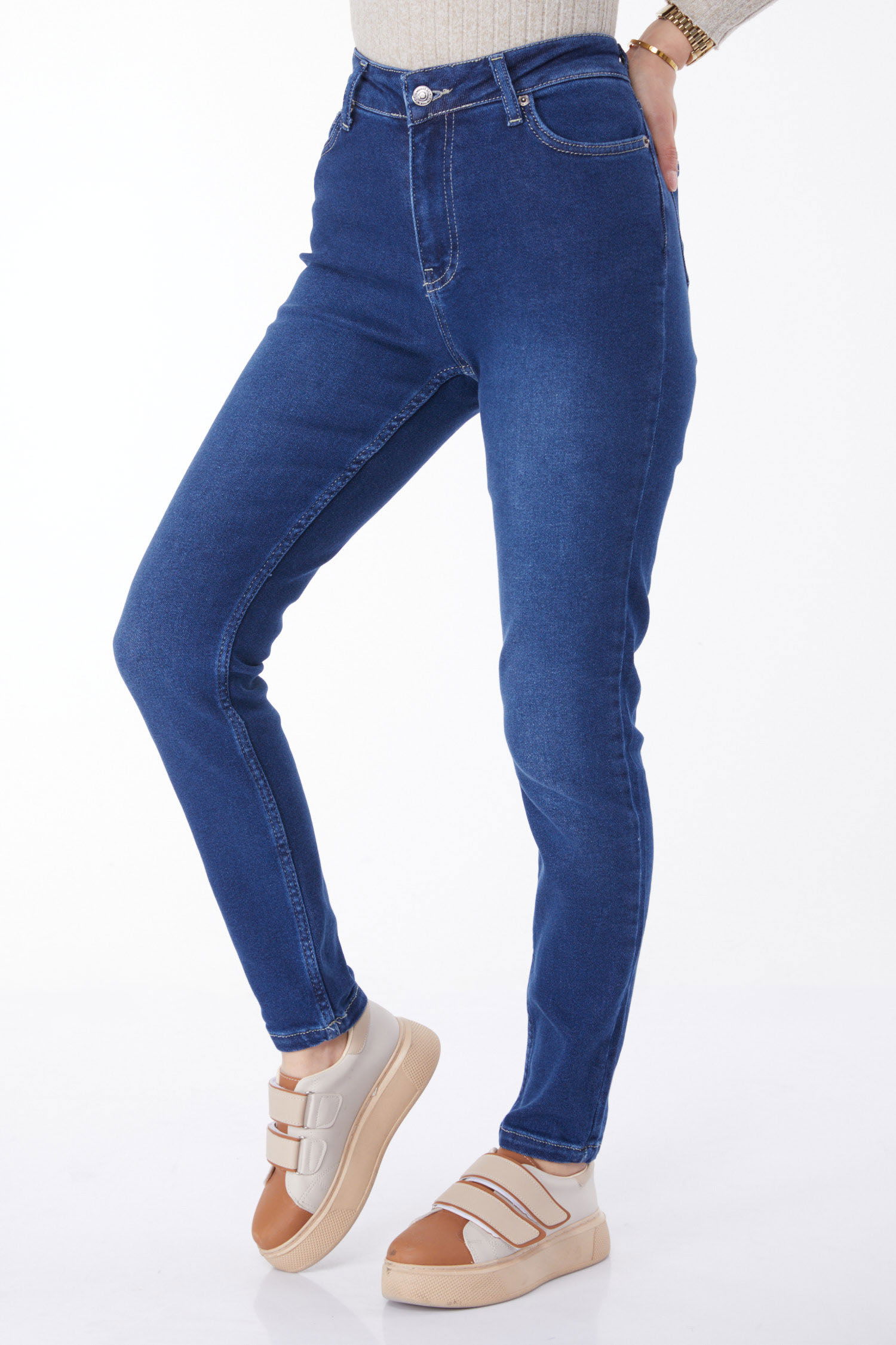Düz Orta Kadın Lacivert Dar Paça Kot Pantolon - 24983 - 2
