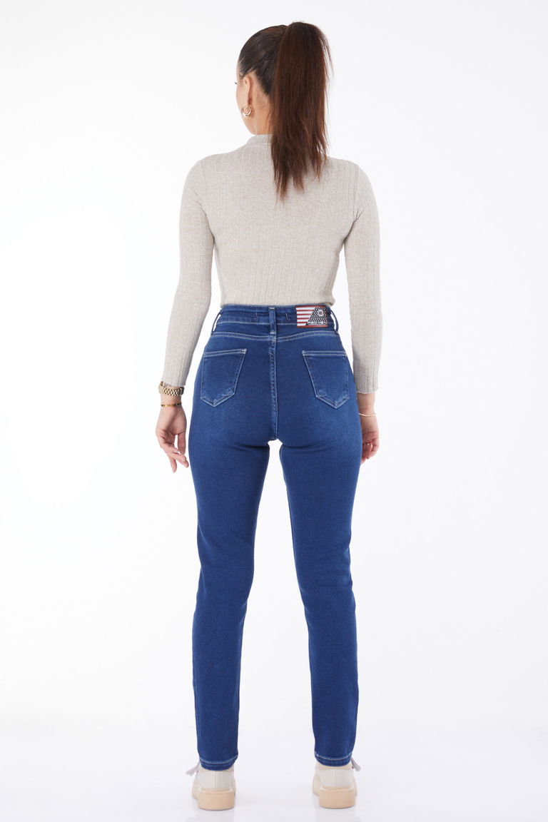 Düz Orta Kadın Lacivert Dar Paça Kot Pantolon - 24983 - TOFİSA