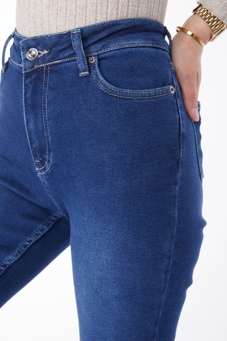 Düz Orta Kadın Lacivert Dar Paça Kot Pantolon - 24983 - TOFİSA