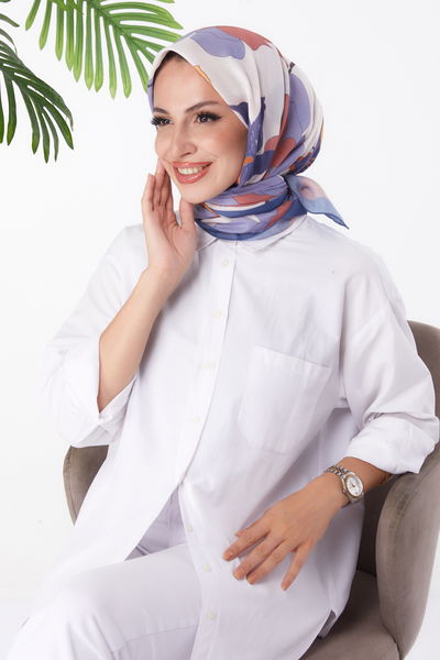 Desenli Eşarp Lacivert - 26158 
