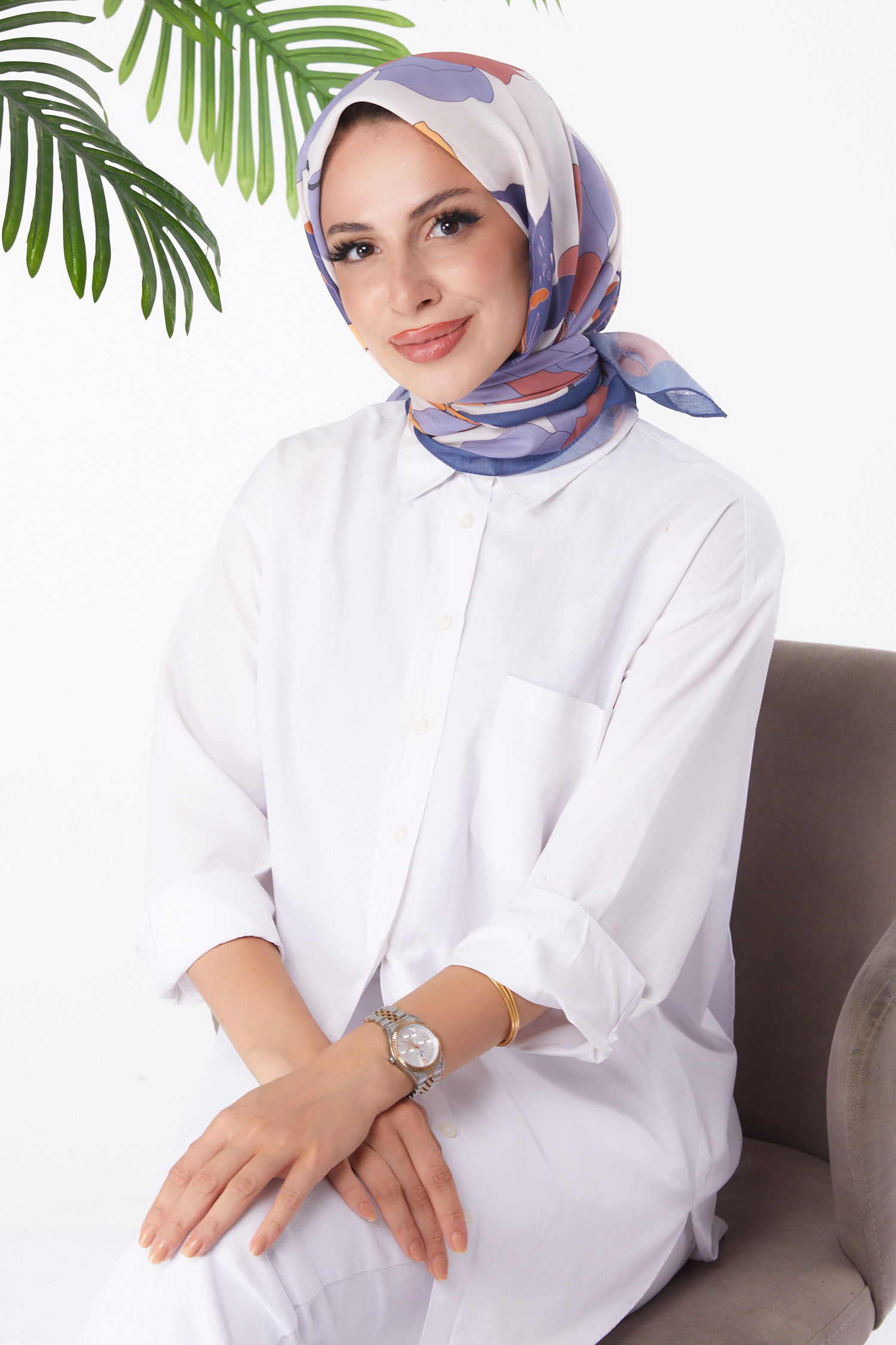 Desenli Eşarp Lacivert - 26158 - 2
