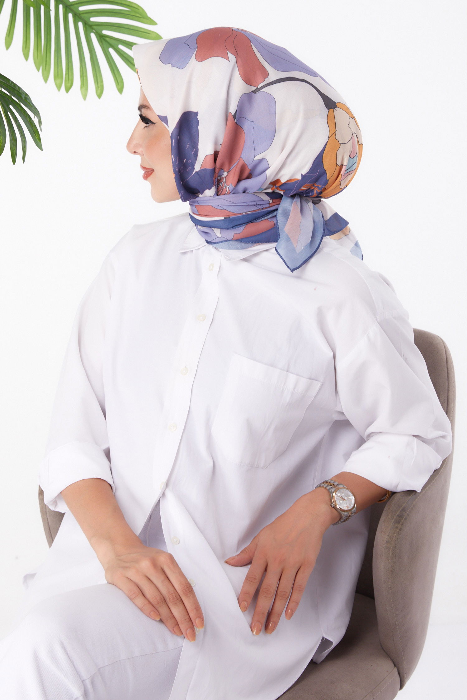 Desenli Eşarp Lacivert - 26158 - 3