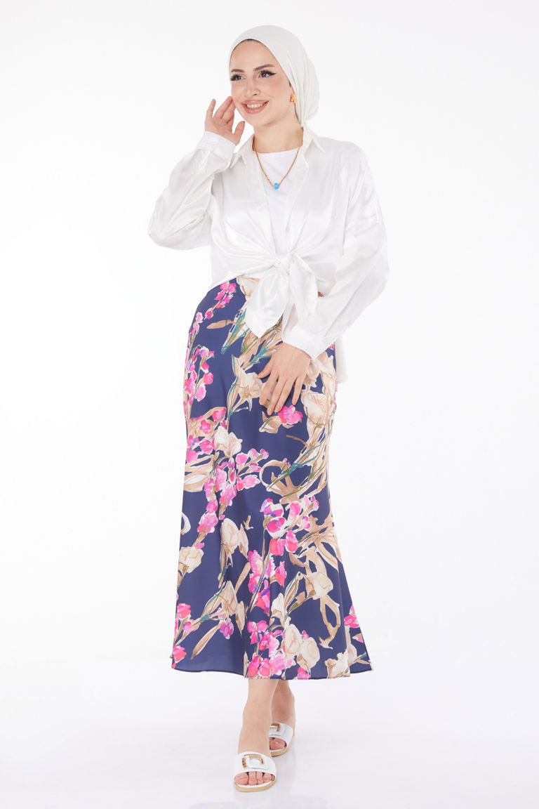 Desnli Etek Lacivert - 25891 - TOFİSA