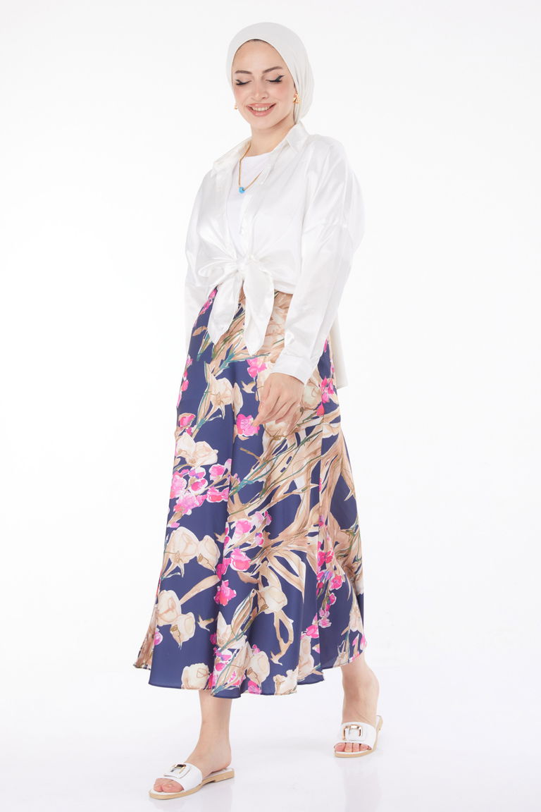 Desnli Etek Lacivert - 25891 - TOFİSA