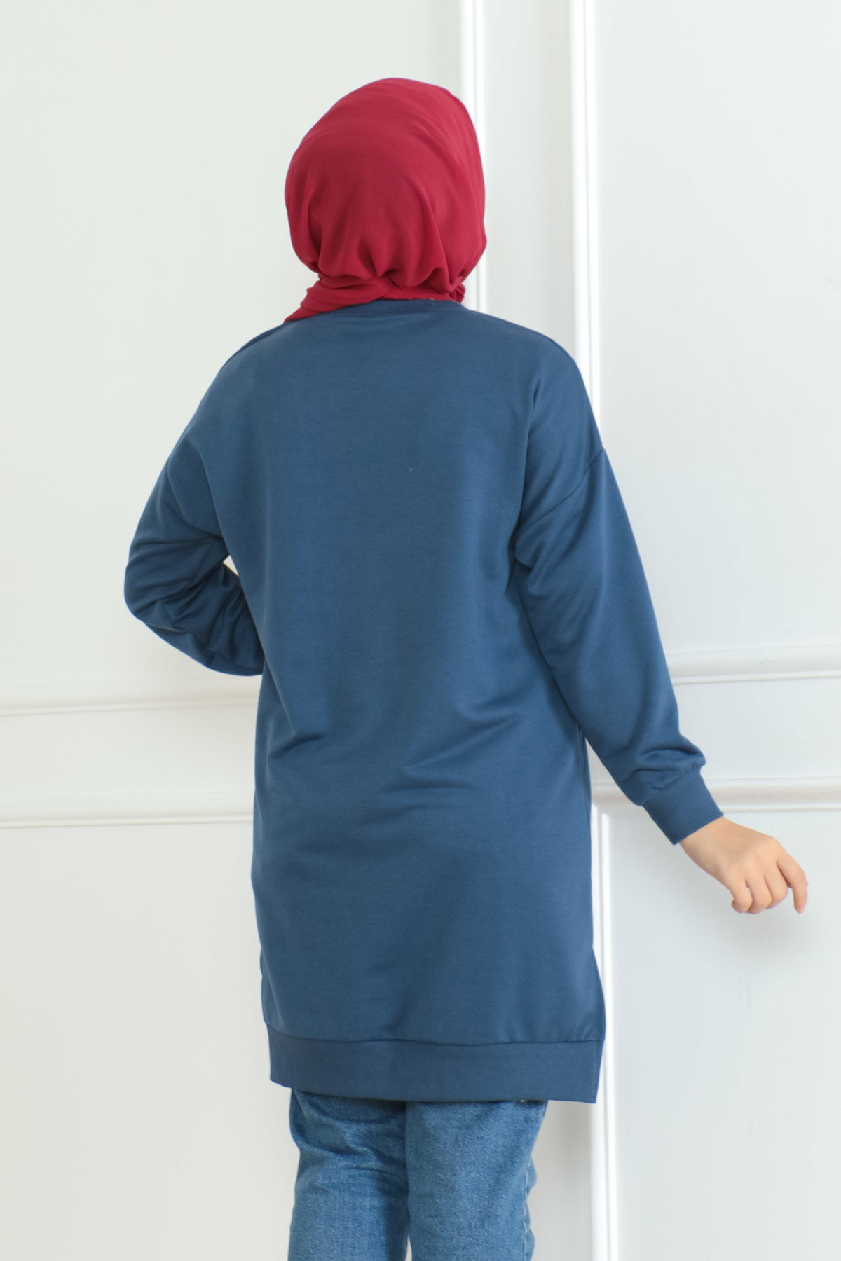 Düz Orta Kadın Lacivert Kalpli Tunik - 26604 - 4