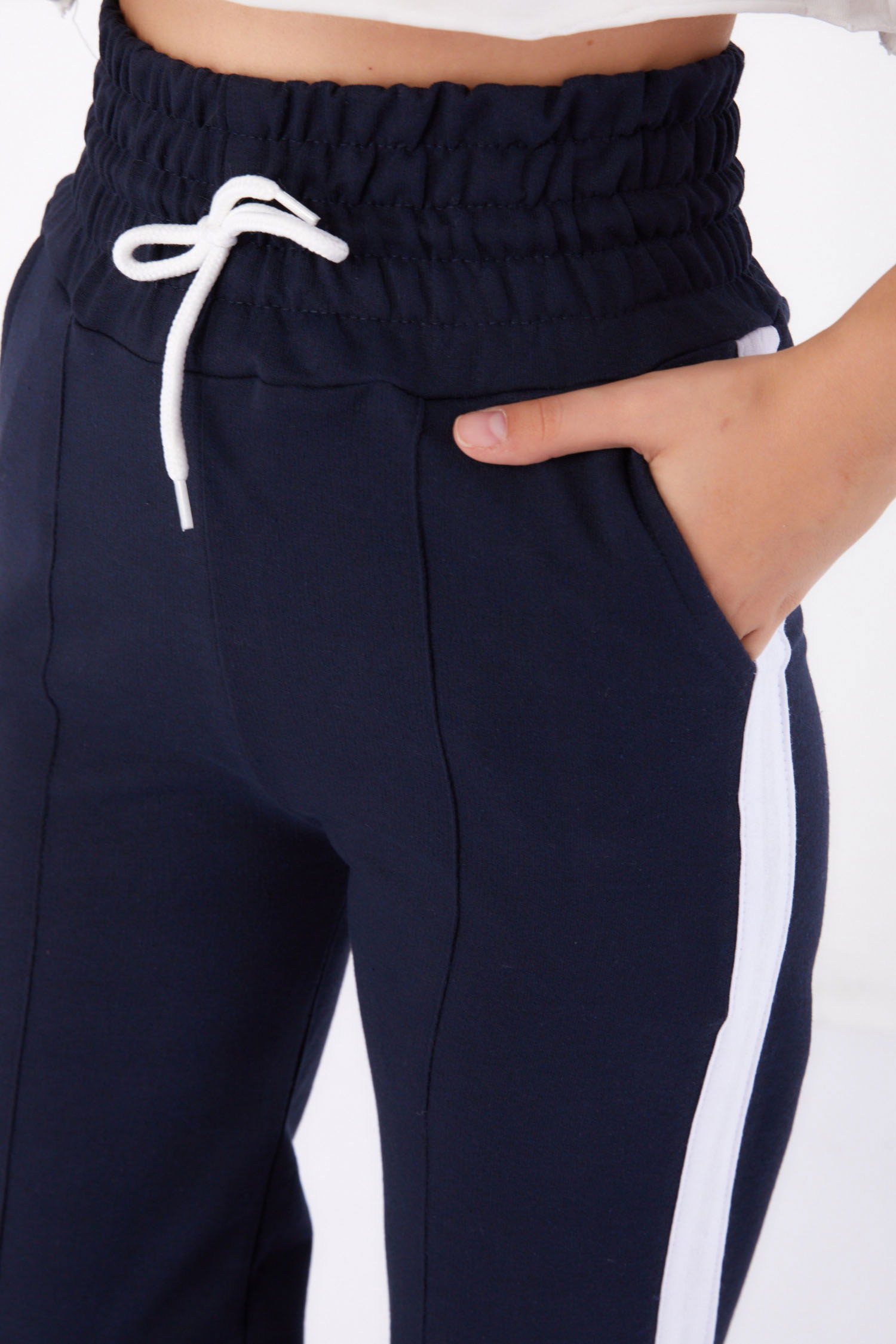 Düz Orta Kadın Lacivert Şeritli Pantolon - 26249 - 6