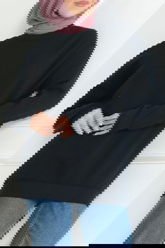 Düz Orta Kadın Lacivert Sweatshirt - 26617 - 1