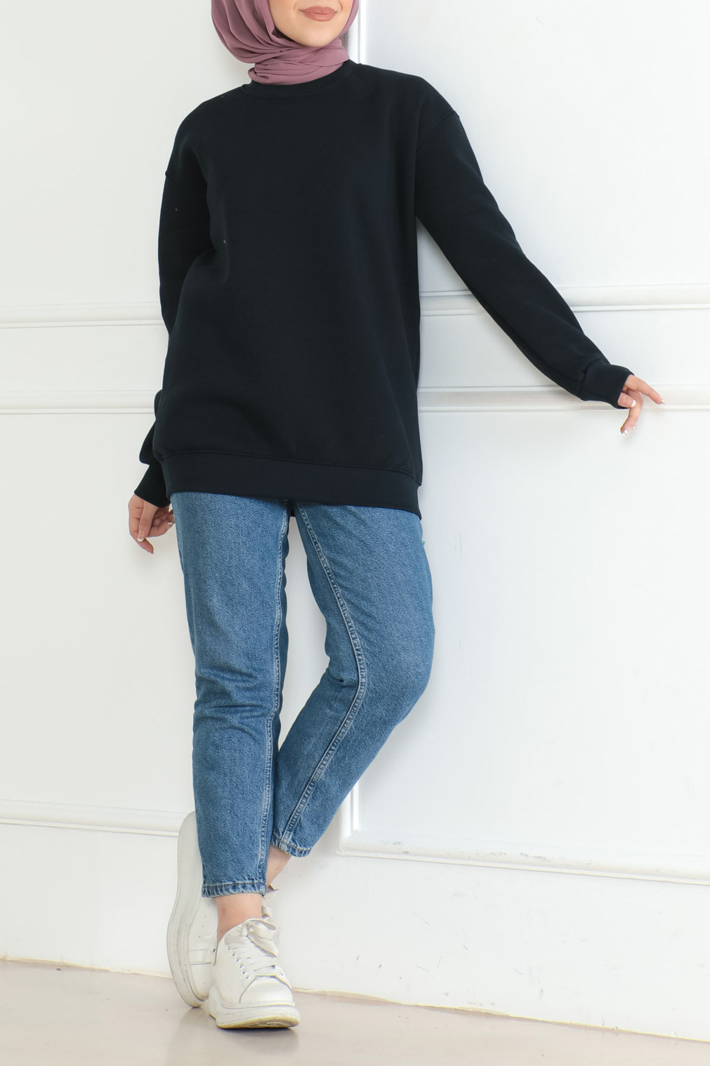 Düz Orta Kadın Lacivert Sweatshirt - 26617 - 2