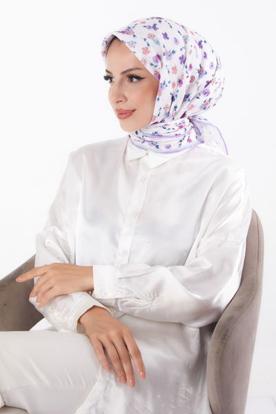 Düz Orta Kadın Lila Desenli Eşarp - 25978 
