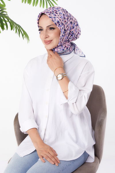 Düz Orta Kadın Lila Desenli Eşarp - 26152 