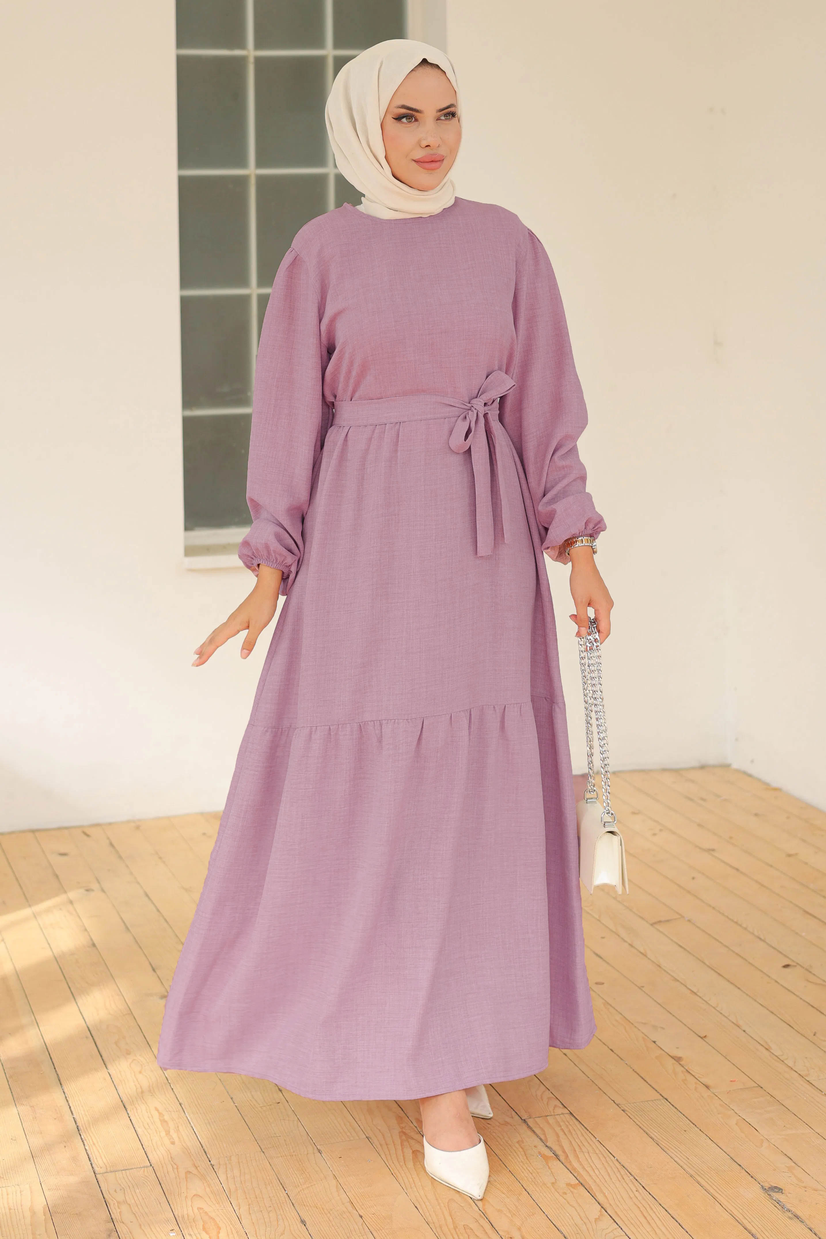 Katlı Elbise Lila - 26624 - 1