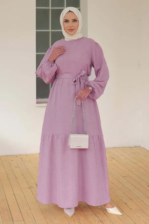 Katlı Elbise Lila - 26624 - 2