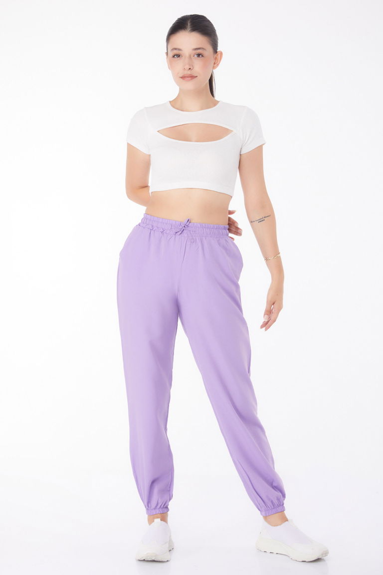 Düz Orta Kadın Lila Pantolon - 13207 - TOFİSA
