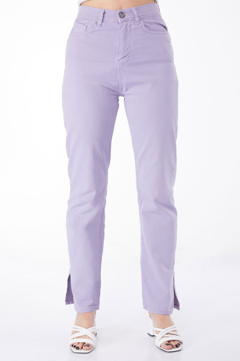 Düz Orta Kadın Lila Yırtık Paça Palazzo Kot Pantolon - 24920 - TOFİSA