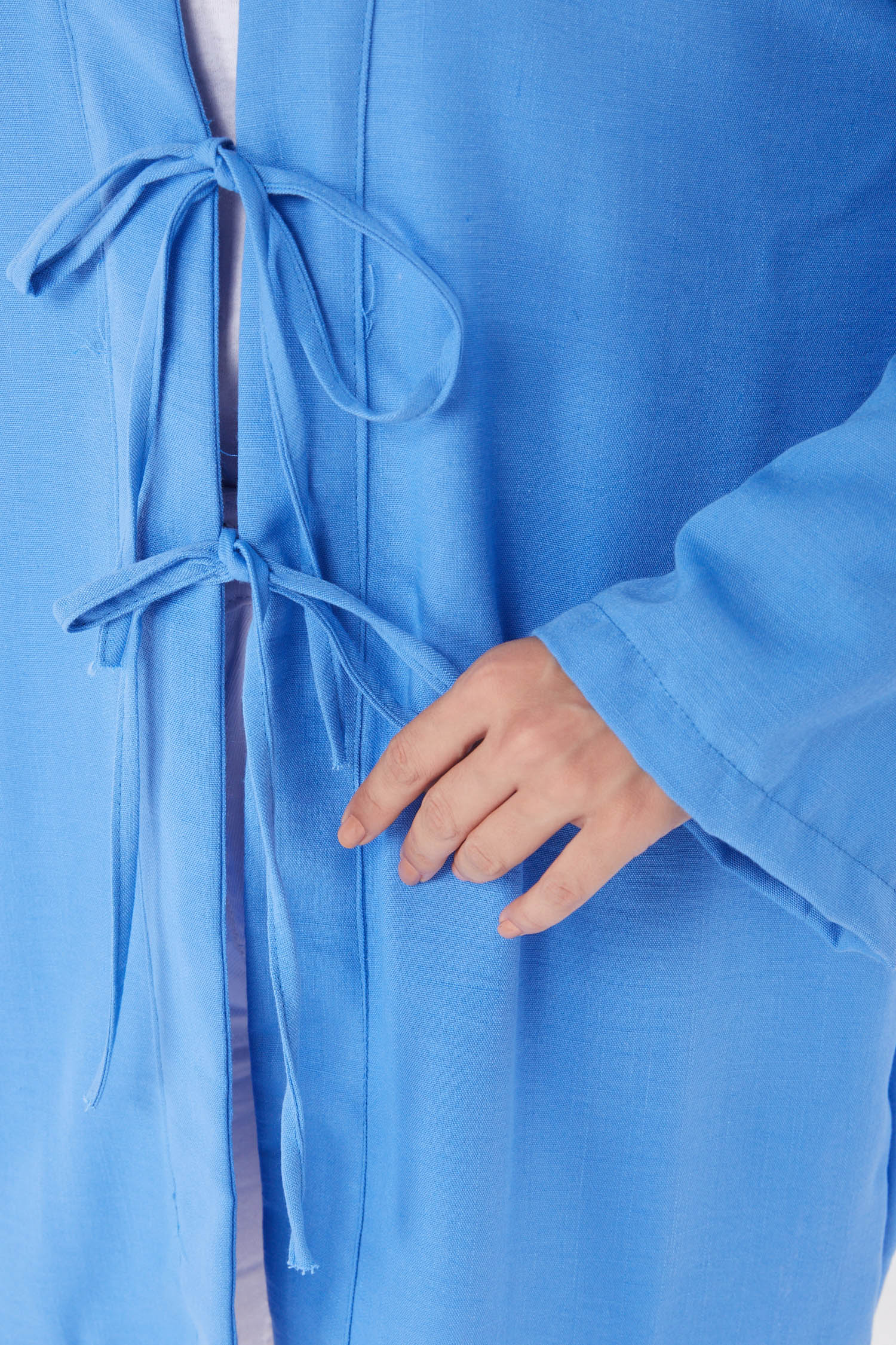 Düz Orta Kadın Mavi Bağcıklı Kimono - 26141 - 5