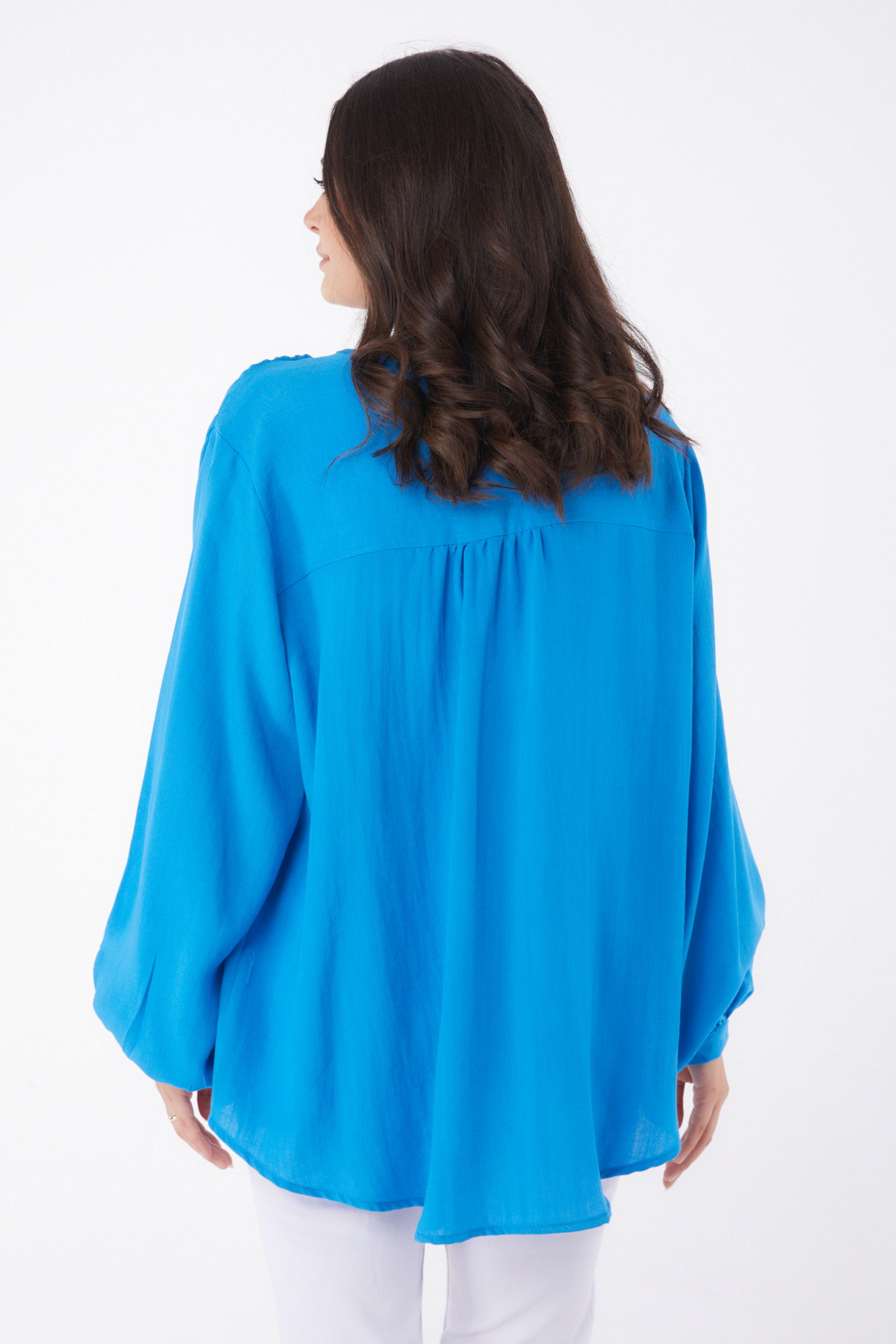 Brit Düğmeli Bluz Mavi - 26072 - 5