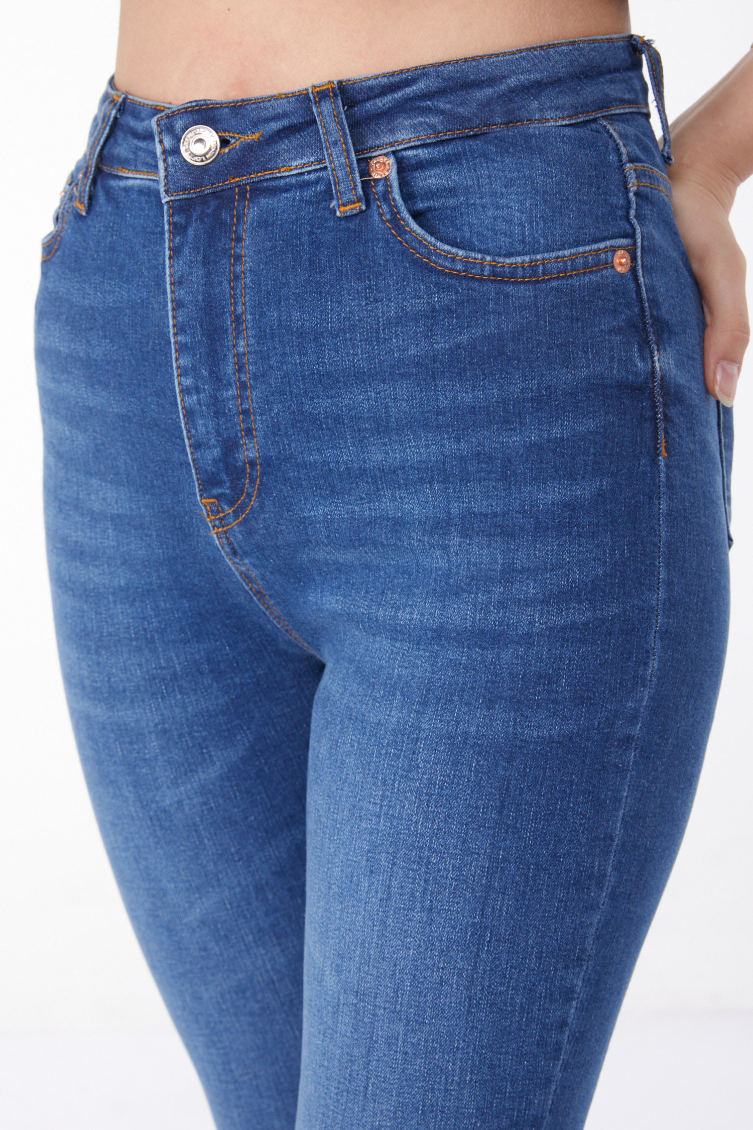 Düz Orta Kadın Mavi Dar Paça Kot Pantolon - 25194 - 5
