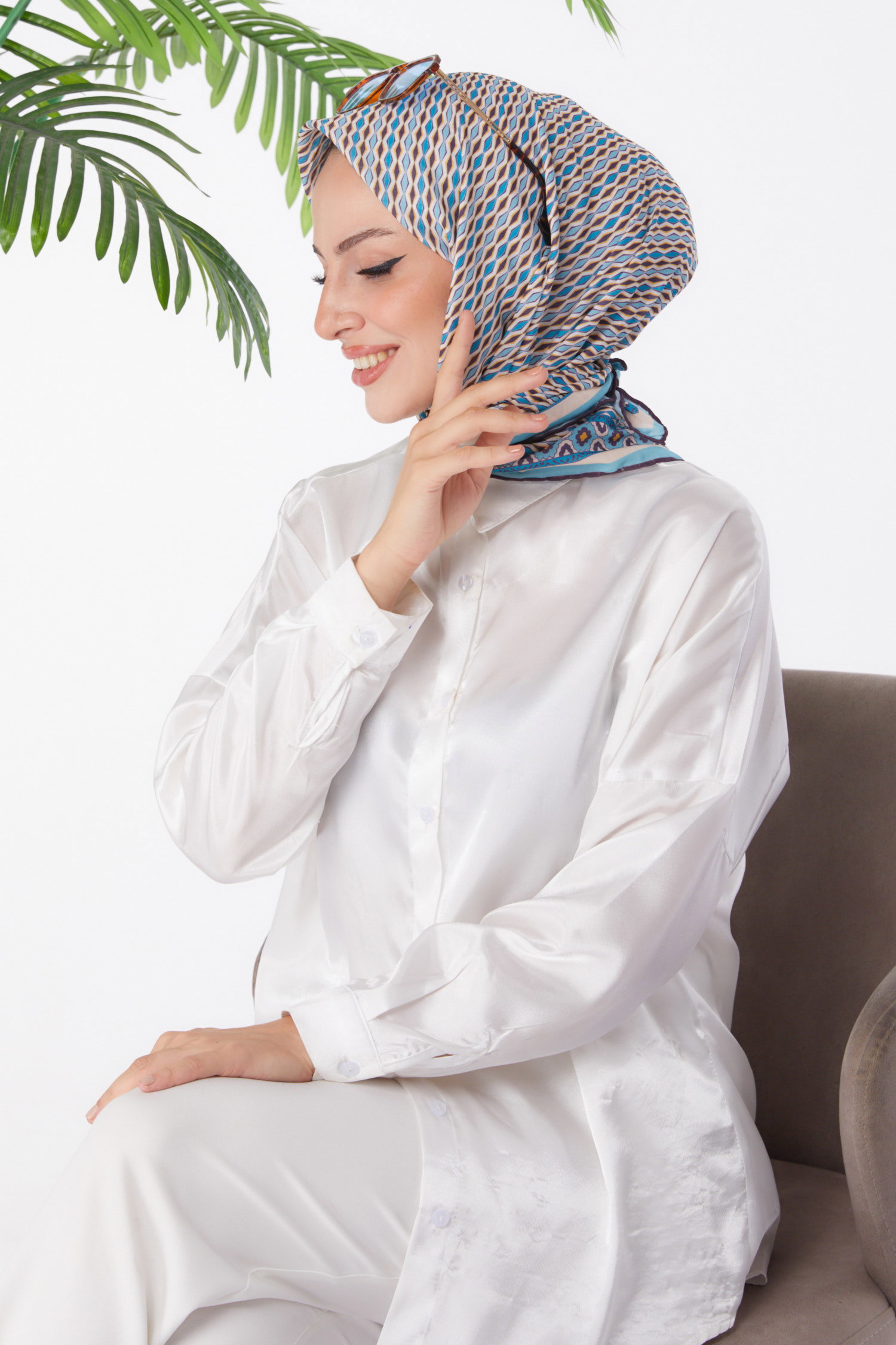Desenli Eşarp Mavi - 25974 - 3