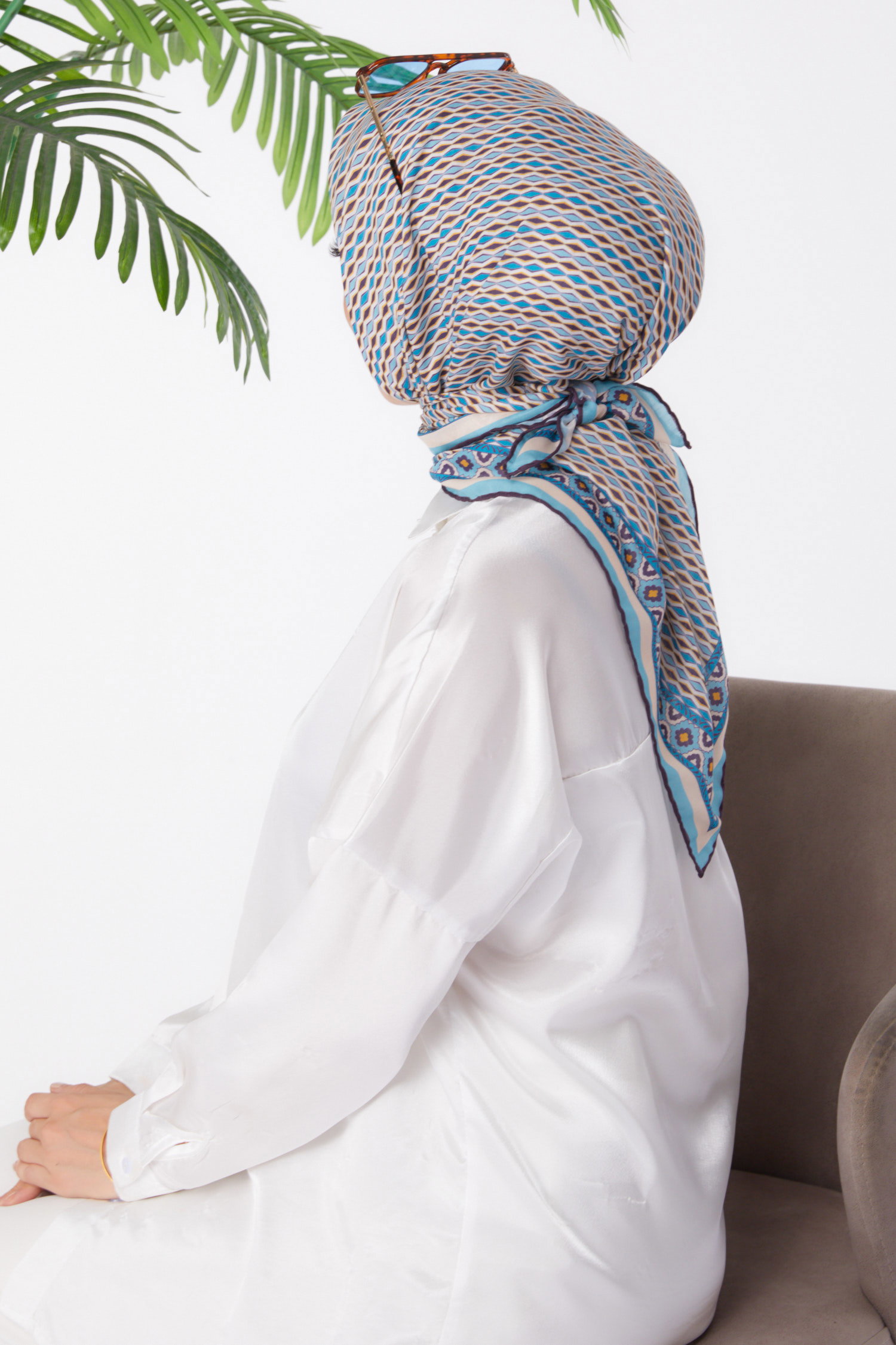 Desenli Eşarp Mavi - 25974 - 4