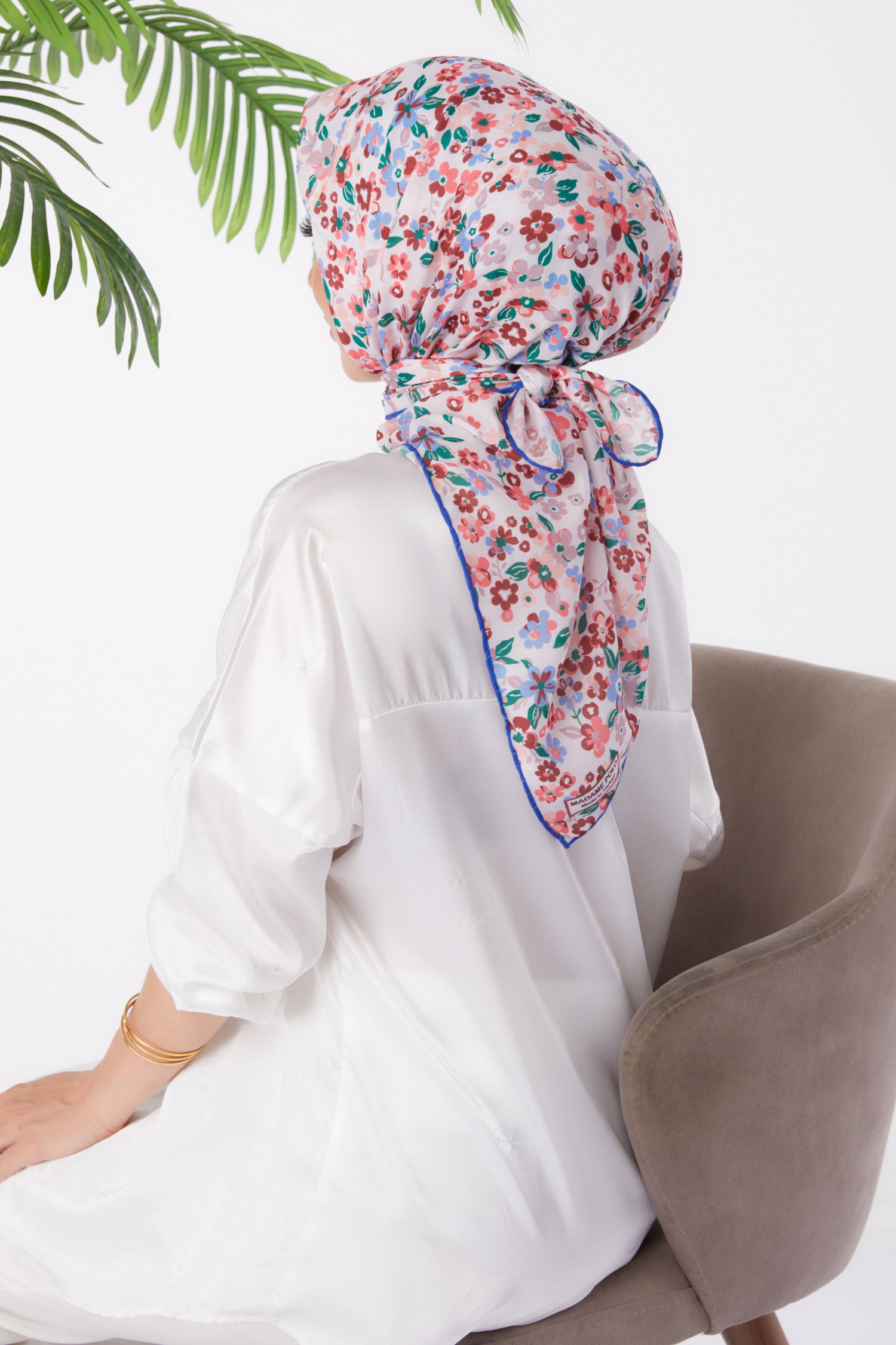 Düz Orta Kadın Mavi Desenli Eşarp - 25975 - 3