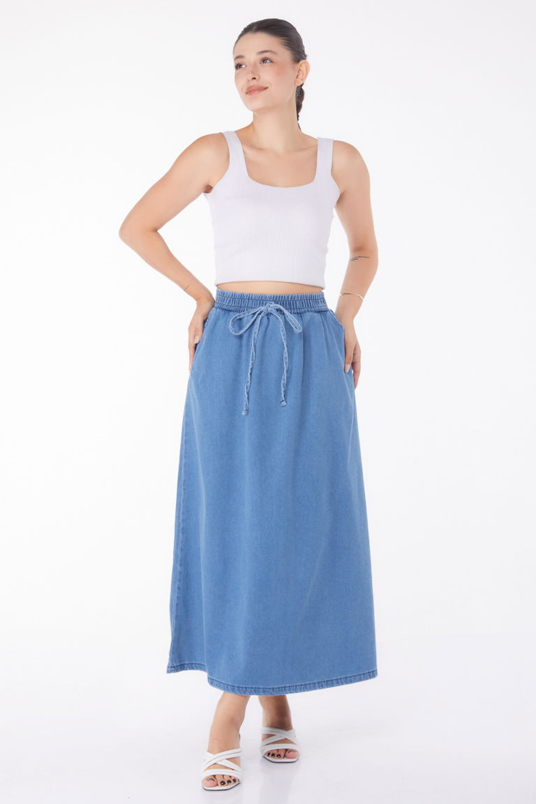 İnce Tensel Kot Etek Mavi - 25360 - TOFİSA