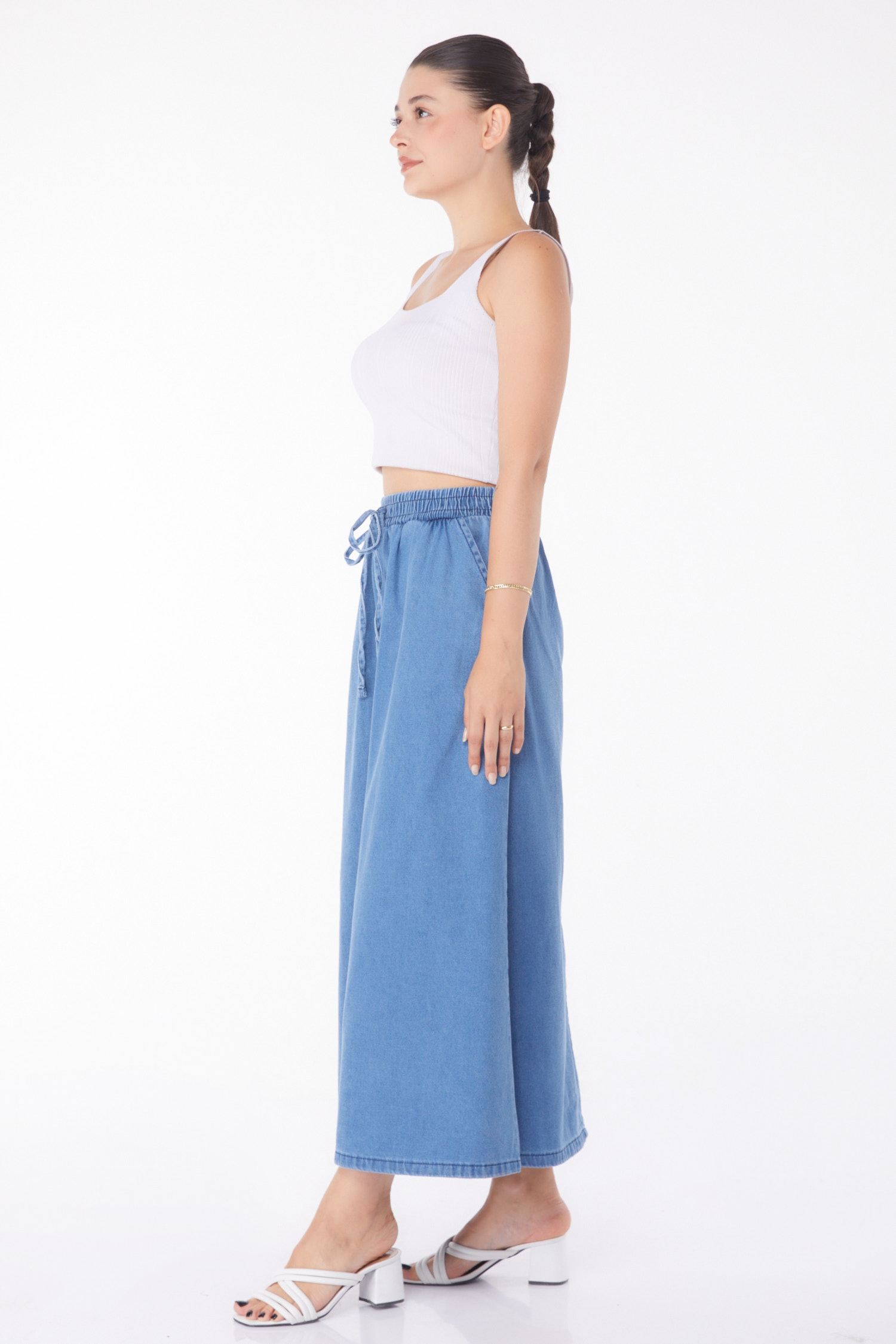 İnce Tensel Kot Etek Mavi - 25360 - 4
