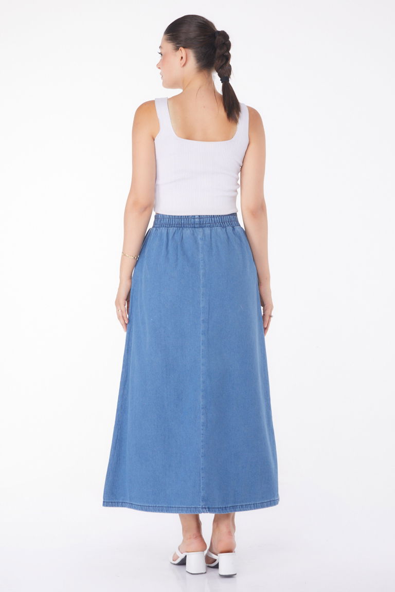 İnce Tensel Kot Etek Mavi - 25360 - TOFİSA